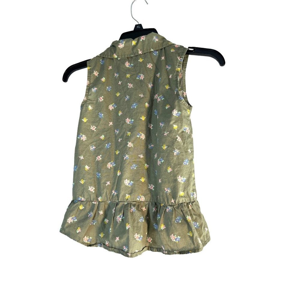 Penelope Mack Girls Top Green Floral Collar Button -Up Ruffle Hem Size 10 - Picture 2 of 6